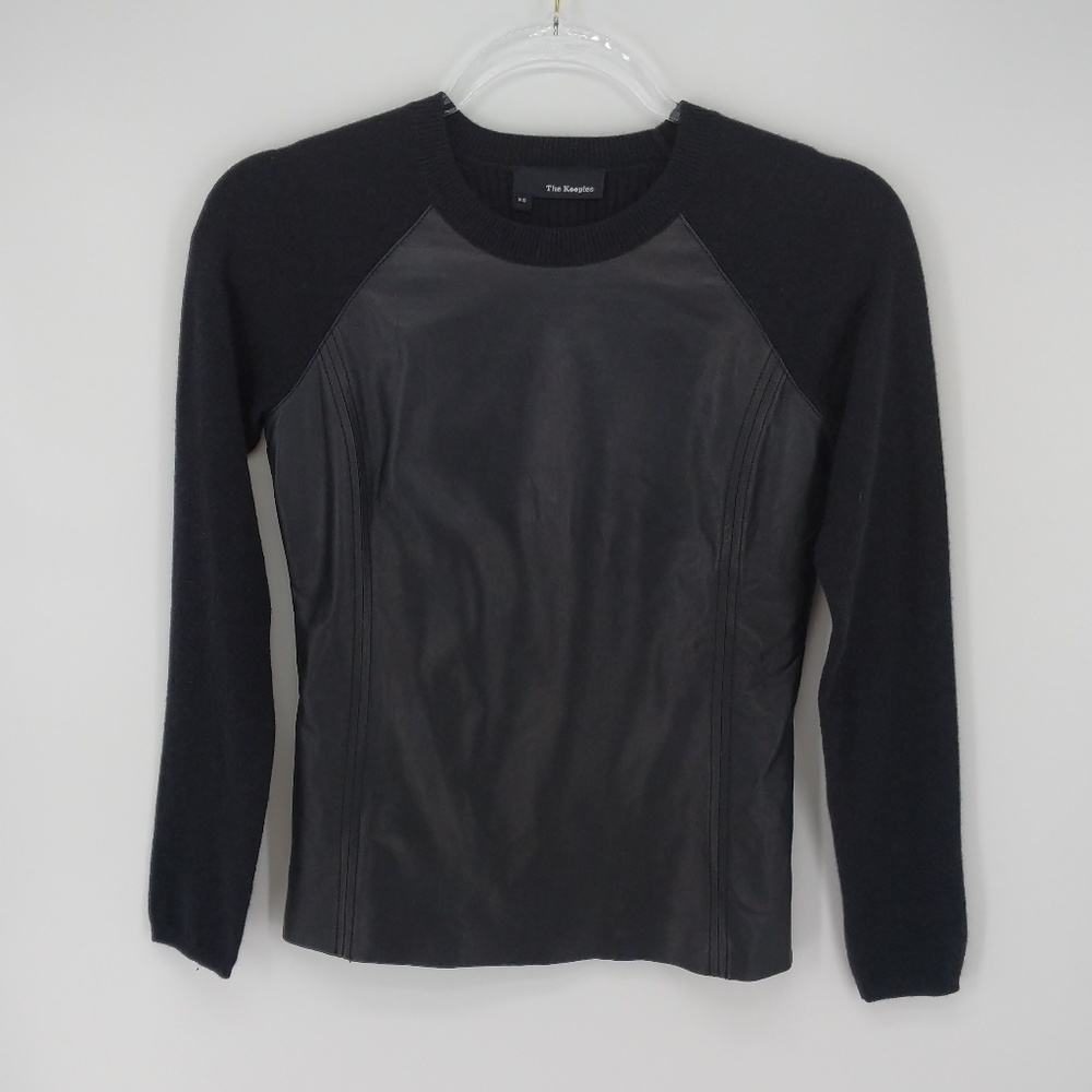 The Kooples Black Leather Front Sweater Sz XS